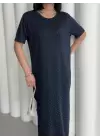 Basic Taş Detay Yırtmaçlı Elbise