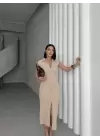 Büzgü Detaylı Kalem Elbise