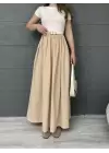 Kısa Kollu Kemerli Kloş Elbise