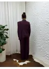 Bordo Dökümlü Kumaş Asimetrik Ceket Gömlek & Palazzo Pantolon Set