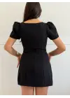 Siyah Kısa Kollu Mini Elbise
