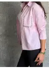 Pembe Cebi Taşlı Çizgili Gömlek