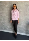 Pembe Cebi Taşlı Çizgili Gömlek