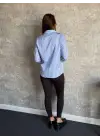 Mavi Cebi Taşlı Çizgili Gömlek