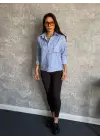 Mavi Cebi Taşlı Çizgili Gömlek