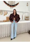 Bomber Suni Deri Premium Ceket Bordo