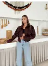 Bomber Suni Deri Premium Ceket Bordo