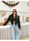 Bomber Suni Deri Premium Ceket Siyah