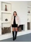 Dik Yaka Kısa Astarlı Peluş Ceket Bej