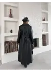 Kemerli Astarlı Uzun Deri Kaban Siyah