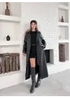 Kemerli Astarlı Uzun Deri Kaban Siyah
