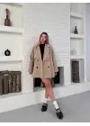 Kısa Rüzgarlık Kuşaklı Kruvaze Trençkot Bej