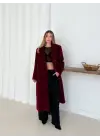 Yumuşak Kaşmir Dokulu Maskülen Maxi Kaban Bordo