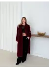 Yumuşak Kaşmir Dokulu Maskülen Maxi Kaban Bordo