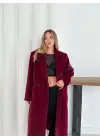 Yumuşak Kaşmir Dokulu Maskülen Maxi Kaban Bordo