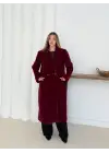 Yumuşak Kaşmir Dokulu Maskülen Maxi Kaban Bordo