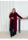 Yumuşak Kaşmir Dokulu Maskülen Maxi Kaban Bordo