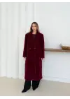 Yumuşak Kaşmir Dokulu Maskülen Maxi Kaban Bordo