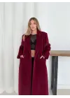 Yumuşak Kaşmir Dokulu Maskülen Maxi Kaban Bordo