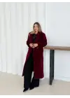 Yumuşak Kaşmir Dokulu Maskülen Maxi Kaban Bordo
