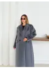 Yumuşak Kaşmir Dokulu Maskülen Maxi Kaban Gri