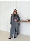 Yumuşak Kaşmir Dokulu Maskülen Maxi Kaban Gri