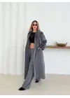 Yumuşak Kaşmir Dokulu Maskülen Maxi Kaban Gri