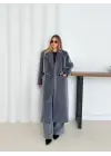 Yumuşak Kaşmir Dokulu Maskülen Maxi Kaban Gri