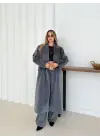 Yumuşak Kaşmir Dokulu Maskülen Maxi Kaban Gri