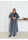 Yumuşak Kaşmir Dokulu Maskülen Maxi Kaban Gri