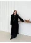 Yumuşak Kaşmir Dokulu Maskülen Maxi Kaban Siyah
