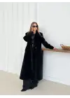 Yumuşak Kaşmir Dokulu Maskülen Maxi Kaban Siyah