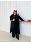 Yumuşak Kaşmir Dokulu Maskülen Maxi Kaban Siyah