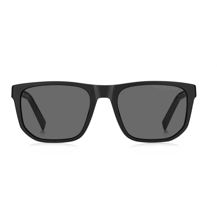 Tommy Hilfiger Erkek Güneş Gözlüğü - Geometrik Siyah Plastik Çerçeve Gri Polarize Cam %100 UV Koruma 2200/S
