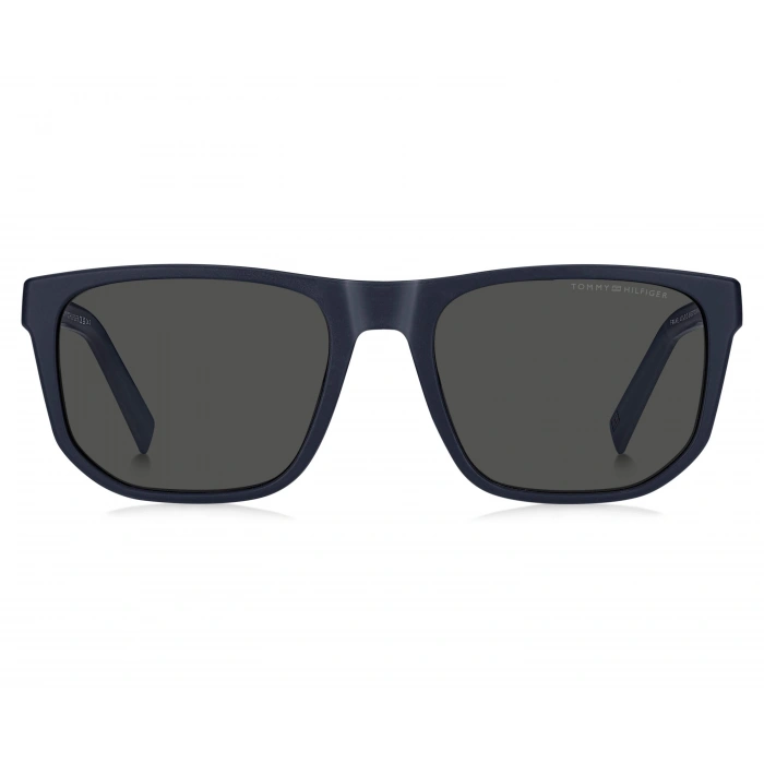 Tommy Hilfiger Erkek Güneş Gözlüğü - Geometrik Mavi Kırmızı Plastik Çerçeve Gri Cam, %100 UV Koruma 2200/S