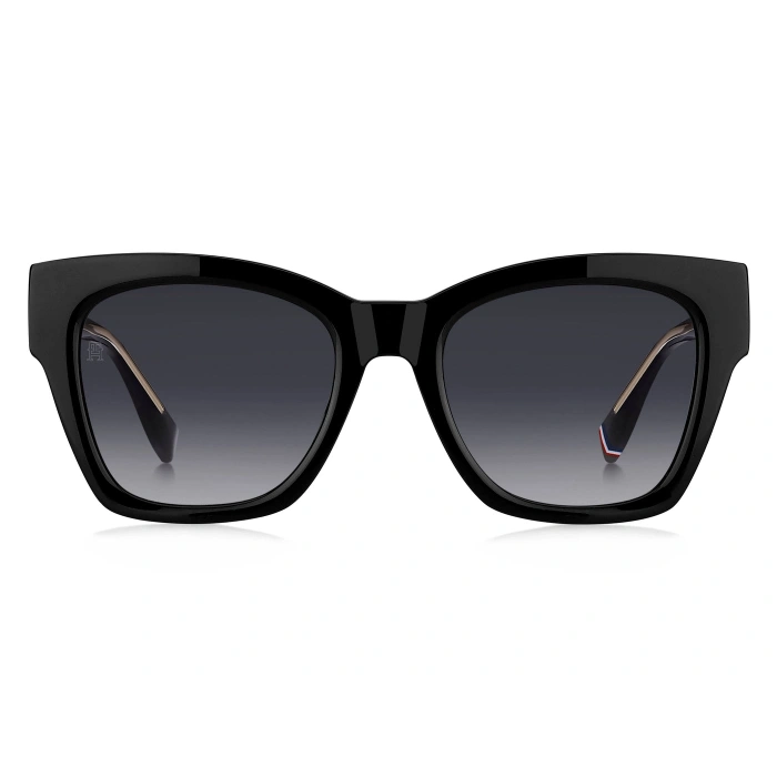 Tommy Hilfiger Kadın Güneş Gözlüğü - Dikdörtgen Siyah Kemik Çerçeve Koyu Gri Degrade Cam %100 UV Koruma TH 2156/S