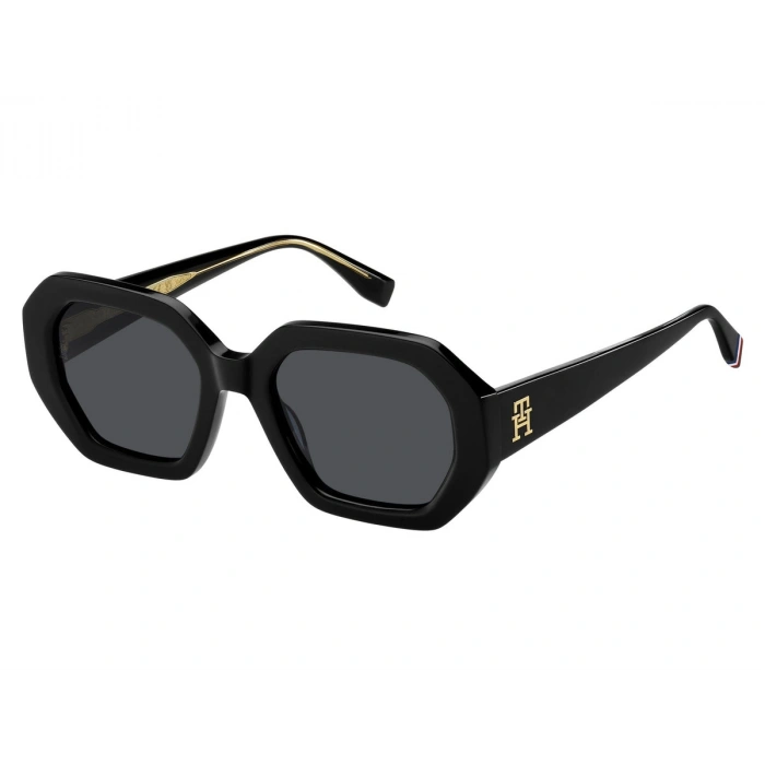 Tommy Hilfiger Kadın Güneş Gözlüğü - Dikdörtgen Siyah Kemik Çerçeve Gri Cam %100 UV Koruma TH 2155/S