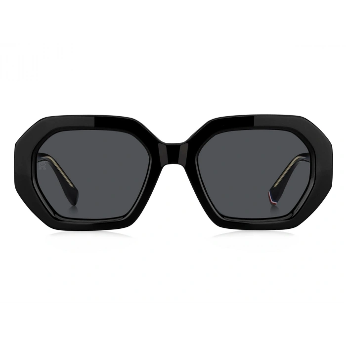 Tommy Hilfiger Kadın Güneş Gözlüğü - Dikdörtgen Siyah Kemik Çerçeve Gri Cam %100 UV Koruma TH 2155/S