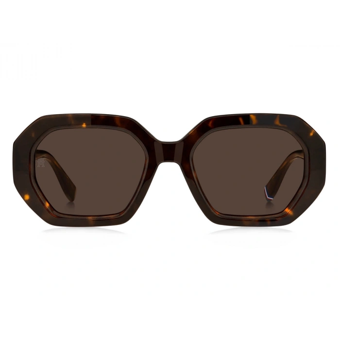 Tommy Hilfiger Kadın Güneş Gözlüğü - Dikdörtgen Havana Kemik Çerçeve Kahverengi Cam %100 UV Koruma TH 2155/S