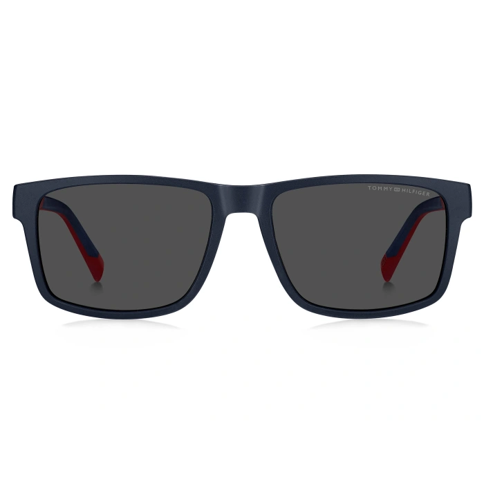 Tommy Hilfiger Erkek Güneş Gözlüğü - Dikdörtgen Mavi Naylon Çerçeve Gri Cam %100 UV Koruma TH 2142/S