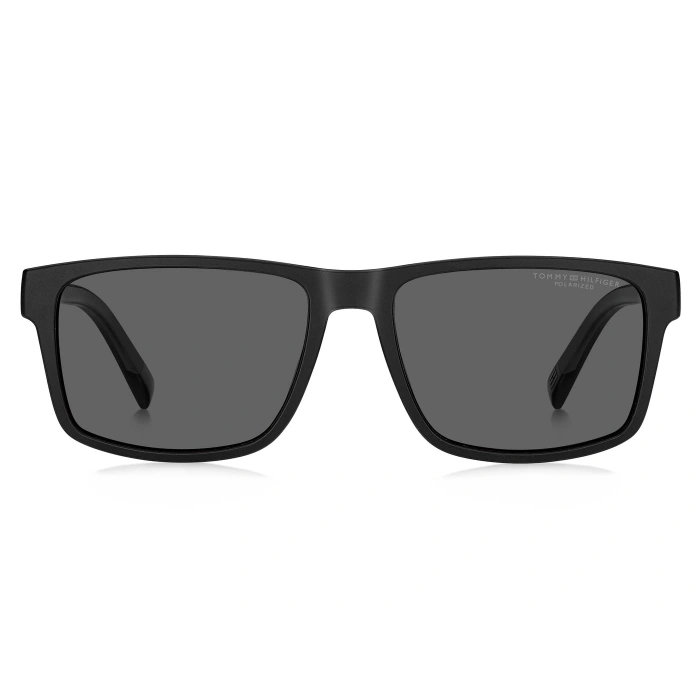 Tommy Hilfiger Erkek Güneş Gözlüğü - Dikdörtgen Siyah Naylon Çerçeve Gri Polarize Cam %100 UV Koruma TH 2142/S