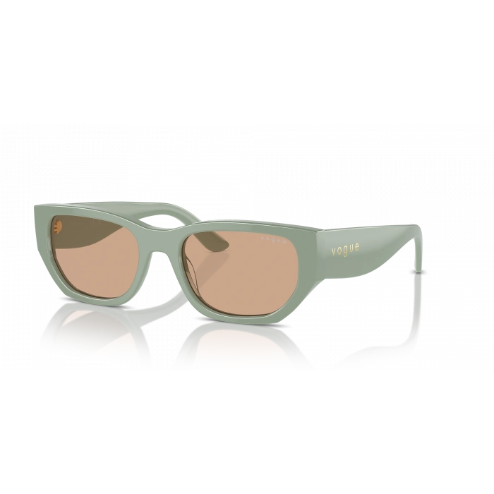 Vogue Unisex Güneş Gözlüğü - Dikdörtgen Form Açık Yeşil Kemik Çerçeve Koyu Kahverengi Cam 0VO5586S