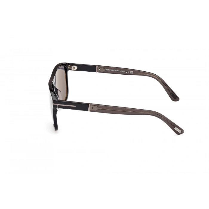 Tom Ford Erkek Güneş Gözlüğü - Kare Parlak Siyah Kemik Çerçeve Gri Polarize Cam FT1081