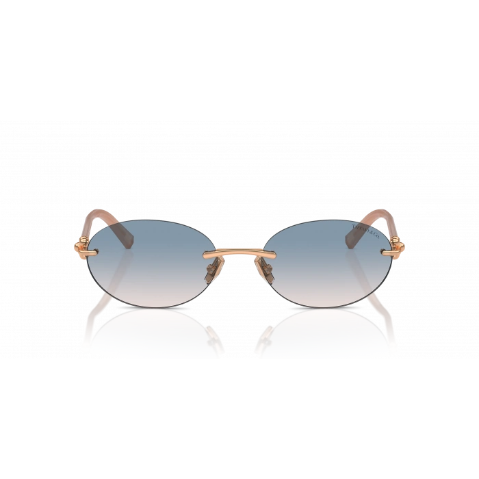 Tiffany & Co. Kadın Güneş Gözlüğü - Oval Pembe Altın Asetat Metal Çerçeve Kahverengi Degrade Mavi Cam %100 UV Koruma 0TF3104D