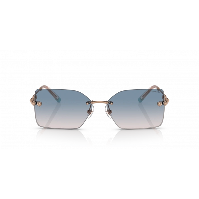 Tiffany & Co. Kadın Güneş Gözlüğü - Dikdörtgen Kırmızı Metal Çerçeve Kahverengi Degrade Mavi Cam %100 UV Koruma 3088