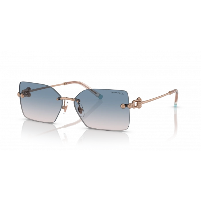 Tiffany & Co. Kadın Güneş Gözlüğü - Dikdörtgen Kırmızı Metal Çerçeve Kahverengi Degrade Mavi Cam %100 UV Koruma 3088
