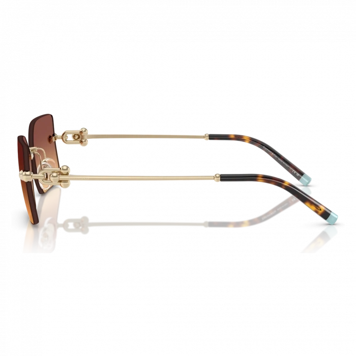 Tiffany & Co. Kadın Güneş Gözlüğü - Dikdörtgen Altın Metal Çerçeve Kahverengi Degrade Cam %100 UV Koruma 0TF3088