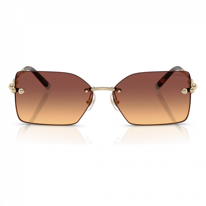 Tiffany & Co. Kadın Güneş Gözlüğü - Dikdörtgen Altın Metal Çerçeve Kahverengi Degrade Cam %100 UV Koruma 0TF3088