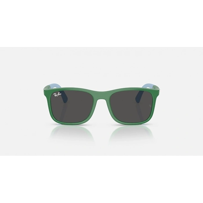 Ray-Ban Junior Unisex Güneş Gözlüğü - Kare Kauçuk Üzerine Yeşil Açık Mavi Kemik Çerçeve Koyu Gri Cam %100 UV Koruma 0RJ9084S