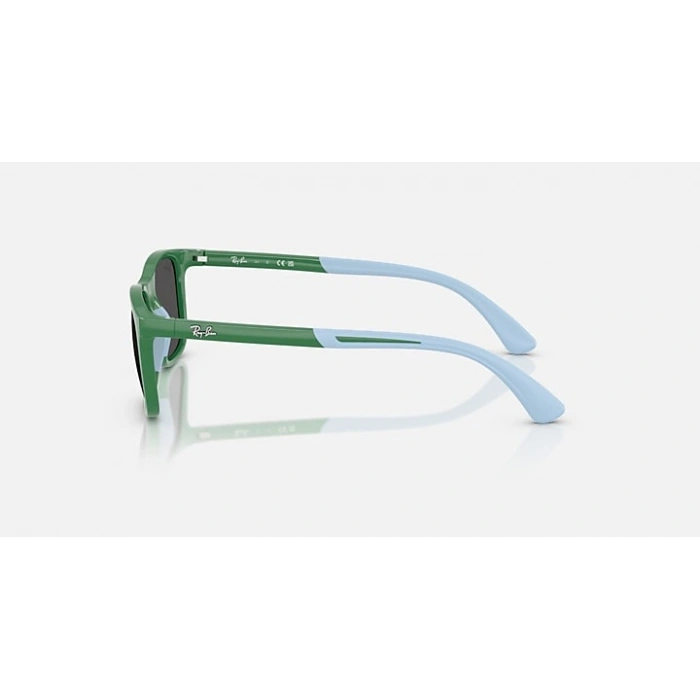Ray-Ban Junior Unisex Güneş Gözlüğü - Kare Kauçuk Üzerine Yeşil Açık Mavi Kemik Çerçeve Koyu Gri Cam %100 UV Koruma 0RJ9084S
